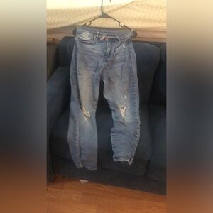 Celebrity Pink Blue Skinny Jeans with Distressed Details